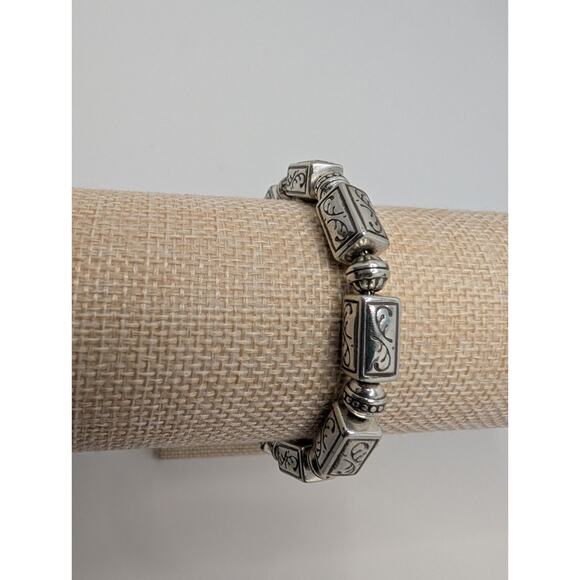 Brighton Scroll Detail Toggle Bracelet 7.5in Silver Tone with Gold Charm - Picture 1 of 7